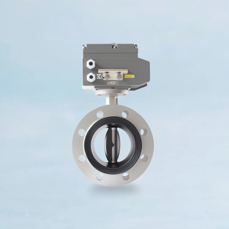 A technician inspecting a flange butterfly valve.