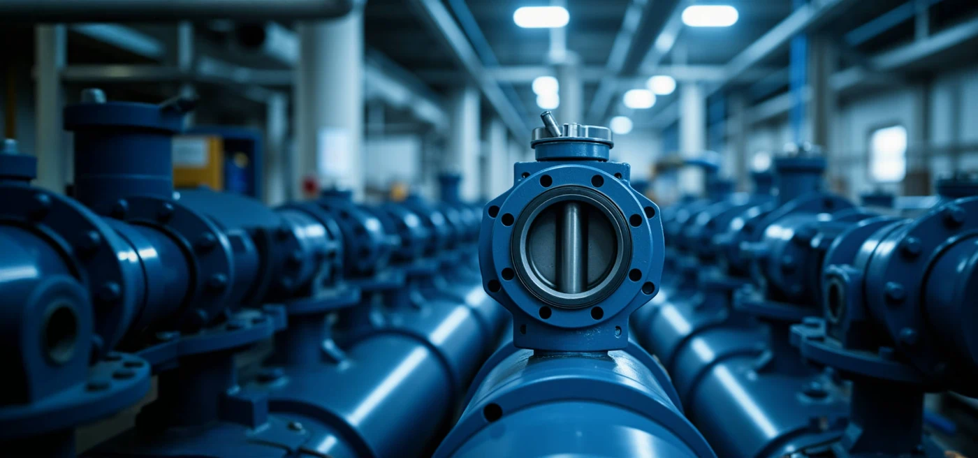 A collection of custom-sized stainless steel butterfly valves, including lug type and wafer type, ready for shipment.